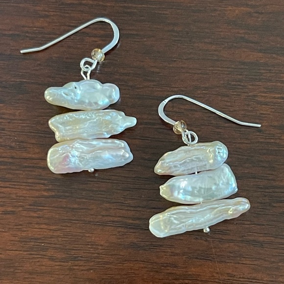 Genuine Kashi pearl solid sterling silver hoop earrings - Picture 6 of 6